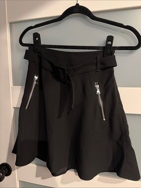 Express Black Circle Skater Mini Skirt with Silver Zippers